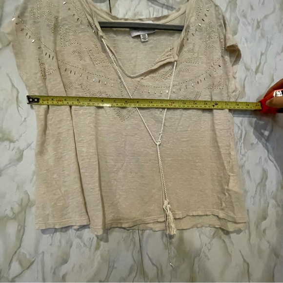 Highline collective 100% linen tee beige tan medium beads neutral short sleeve - Picture 10 of 11